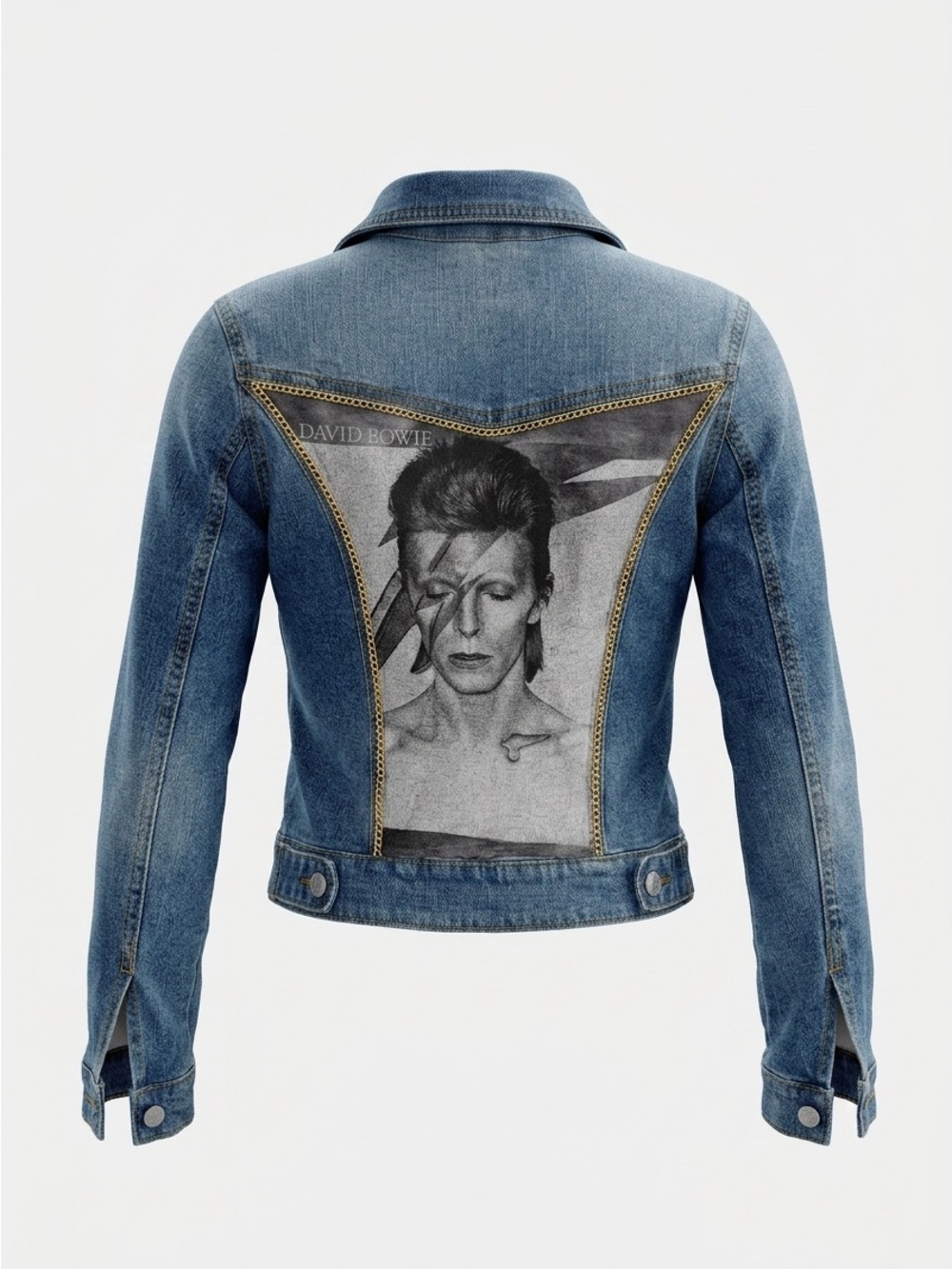 Mossimo Supply Co. Blue Denim Jacket with David Bowie Back Graphic